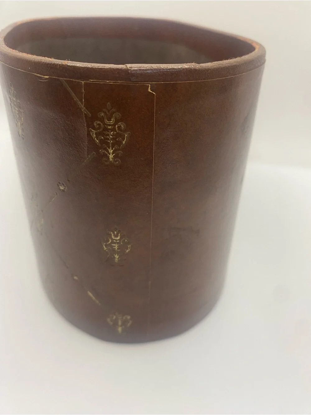 Vintage MCM Brown Fleur De Lis Mail Holder Desk Organizer Letter Box 4.5”x7”